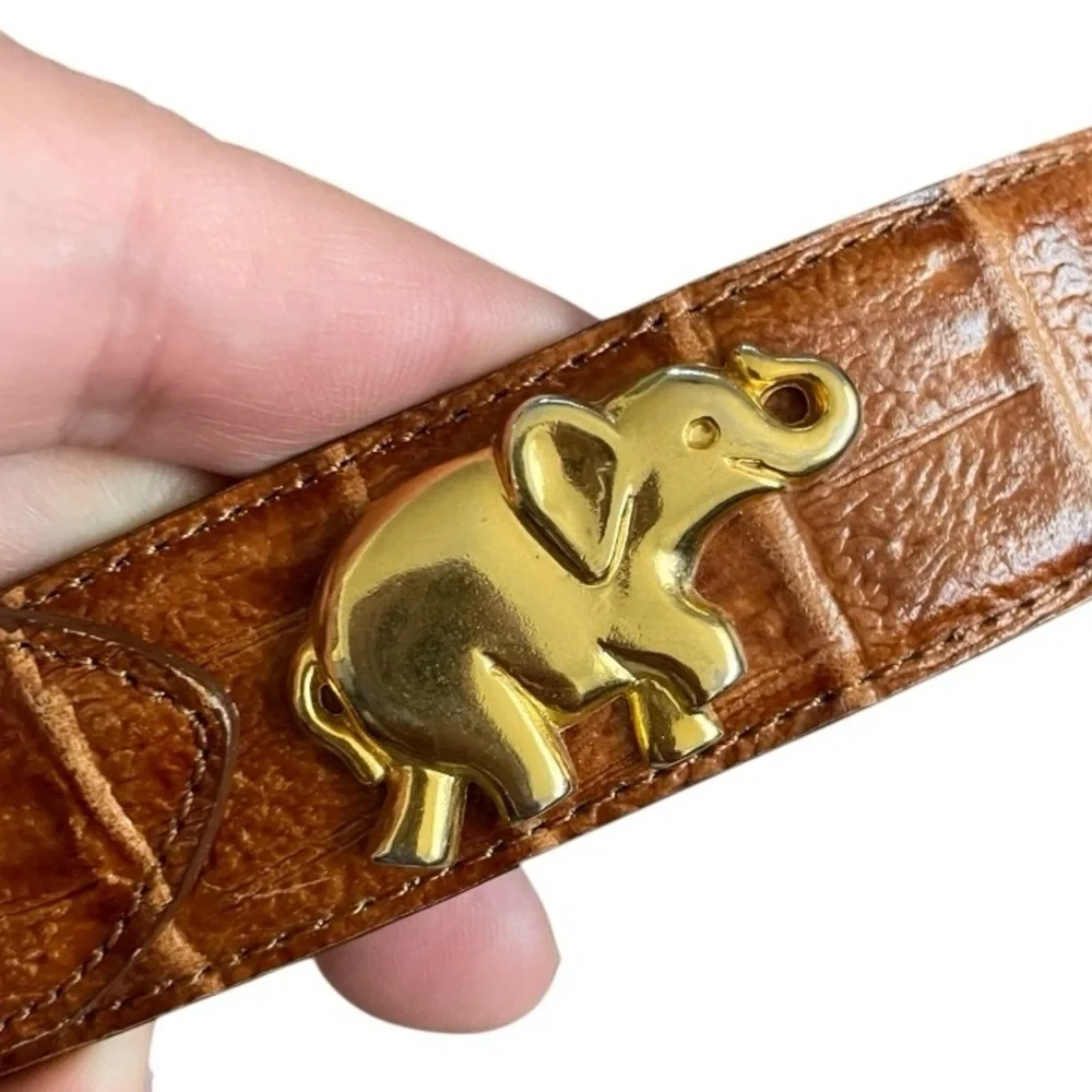 Vintage Brown Croc Embossed Leather Ladies Belt Size Large 80’s 90’s eclectic
